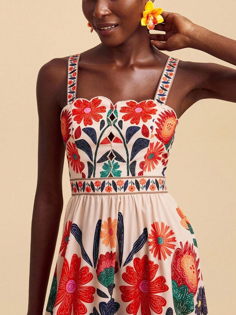 Multicolor Boho Women's Floral Print Camisole Dress